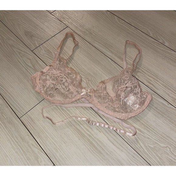 Vintage Jezebel 1283 Renee of Hollywood Bra Sheer Lace UW Backless 36C Beige - Picture 1 of 5